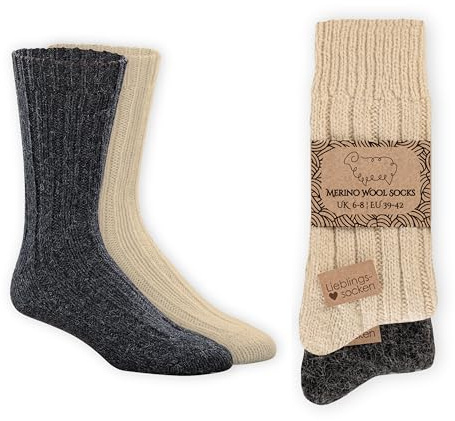 Wonky Line Calze Lana Naturale Invernali Unisex - 2 Paia Calzini Termici Spessi Caldi Traspiranti Donna Uomo - Morbidi Elastici Maglia Termoregolante Casa Ufficio - Antracite&Naturale - 43/46