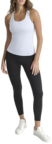 DKNY Women's Balance Compression Racerback Tank W/Built in Bra Shirt, Rain, M