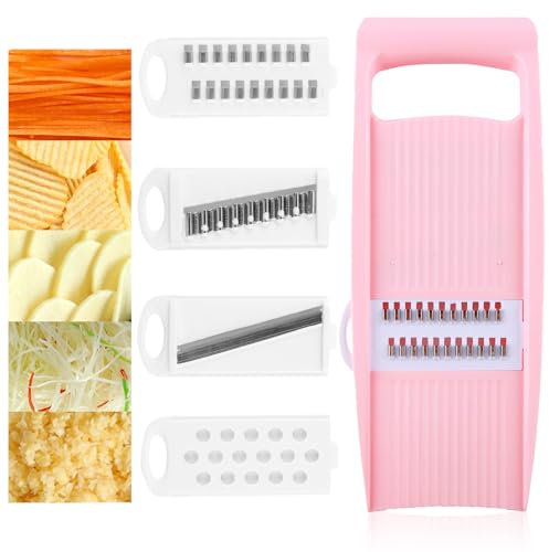 5 in 1 Manual Vegetable Grater Slicer Set Mandoline Handheld Cheese Veg Chopper Grater Multifunctional Food Kitchen Shredder Tools for Cucumber Carrot Potato Fries Chips Cabbage Onion Fruits Salad
