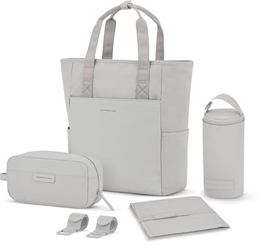 Kapten & Son Rucksack Lindby Diaper Set Greige 18 L | 2in1 Wickelrucksack & Wickeltasche mit Kinderwagen- und Kofferbefestigung | inklusive Kulturtasche, Wickelunterlage & isolierter Flaschenhalter