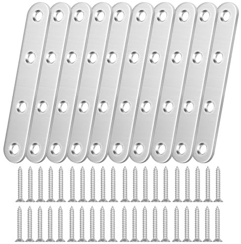 Tina.Win 10 Pezzi Piastre Forate (76 X 5 X 1.9) Piastra Di Fissaggio Con 40 Viti Piastra Di Montaggio Zincata In Acciaio Connettore Per Legno Lastrina Di Giunzione Piatta Per Fissaggio Armadi