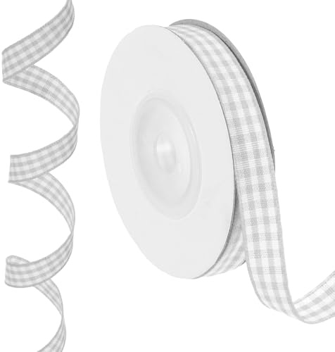 PATIKIL 10 Yardas x 0.4 Cinta de Cuadros tela rayada | Cintas para Envolver Regalos En Gris Y Blanco para Arcos de Acción de Gracias, Coronas, Manualidades, Cumpleaños, Bodas