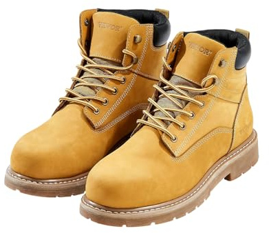 VEVOR Bottes à embout en acier, taille US 11,5, bottes de travail imperméables pour hommes, antidérapantes, légères et respirantes à semelle en caoutchouc, pour construction industrielle, marron jaune