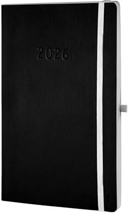 Chronoplan 50926 bokkalender kalendarium 2026 (mötesplanerare A5 (135 x 210 mm) med mjukt lock, veckoplanerare, 1 vecka på 2 sidor, med flexibel pennslinga, märkband, gummilås) svart
