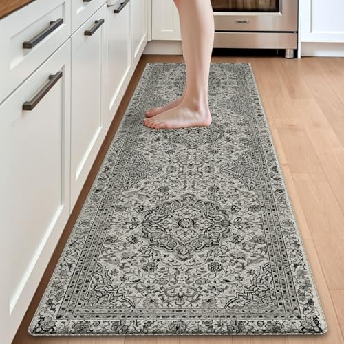DEXI Alfombra Cocina Lavable Antideslizante 60 x 220 cm, Alfombras de Cocina Impermeable Antifatiga para Comedor, Lavadero, Oficina en Casa, Gris
