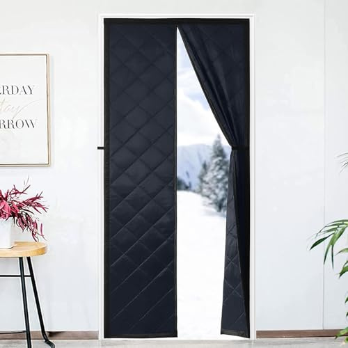 FEGO Thermal Insulated Door Curtain Fits Frame Size 32x82, Magnetic Thermal Door Curtain, Thicken Polyester Fiberfill&Oxford Fabric for Windproof, Keep Warm in Winter, Privacy Protection&Self-Close