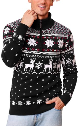Crewhpo Pull de Noel Homme Hiver Pullover Chaud en Tricot Chaud Sweat de Noël Col Roulé de Neige Renne Christmas Jumper a Manches Longues S-XXL