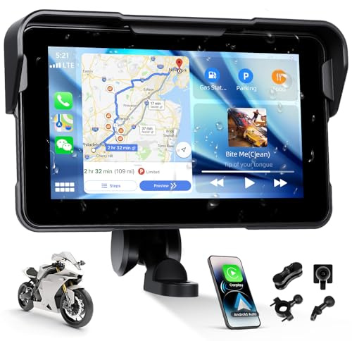 SIXTOP Écran Carplay pour Moto, CarPlay et Android Auto sans Fil pour Moto, Écran Tactile Étanche de 5 Pouces, Audio Bluetooth, Navigation GPS, Siri