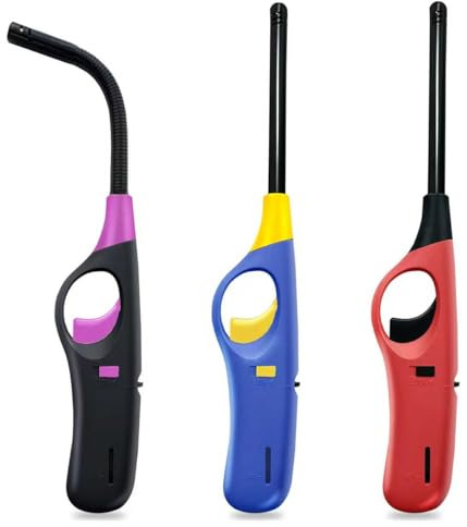 3 Pack Lighter Refillable Butane Lighters, Candle Lighters for Camping Fireplace BBQ Grill and More (No Fuel)