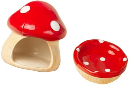 PawwJoy Niche multifonction en céramique pour hamster nain et chinchilla avec gamelle de nourriture Rouge