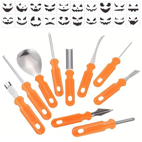 Genérico Herramientas Para Tallar Calabazas | Cuchillos Cortadores Para Calabazas,Cuchillos, Raspador y Cortador con Plantillas para Manualidades de Decoración de Halloween para Adultos