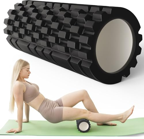 Rouleau de Massage, Rouleau de Fitness avec Structure 3D pour le Massage de la Colonne Vertébrale et de tout le Corps, Rouleau en Mousse, 33 x 14 cm, pour le Fitness, Yoga, Pilates, Noir
