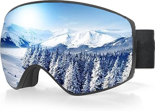 faliring Gafas de esquí para niños, gafas de snowboard, gafas de snowboard, gafas de nieve, con efecto espejo, para niños, niñas, adolescentes, 5-16 años, color negro