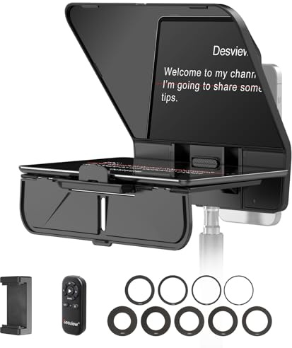 Desview T5 teleprompter för smartphone surfplatta DSLR-kamera upp till 11 tum | Bluetooth-fjärrkontroll och app, kompatibel med iPad/iPhone iOS Android, för online lektioner live streaming videoinspelning