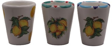Generico Likörglas i Keramik - Italienskt Hantverk - Handmålade - Perfekt för Limoncello, Bitter och Kaffe - Majolica och Citrondekorationer - 3 Glas