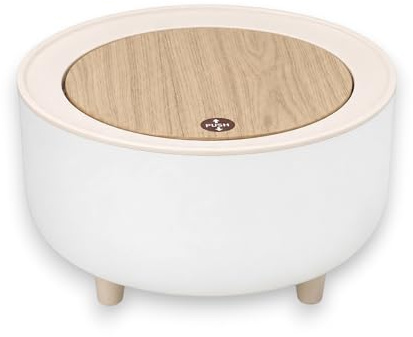 KORAT - Pattumiera da Tavolo 2L con Coperchio Push Effetto Legno – Mini Cestino Design Moderno per Bagno, Scrivania, Cosmetici e Cucina – Compatta, Elegante e Facile da Pulire - Ø19,5x11 Cm