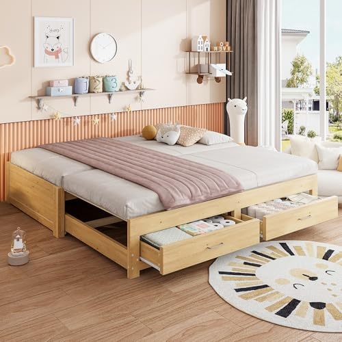 Soweiz Sofá cama extensible de madera, 90/180 x 190 cm, con dos cajones, sin reposabrazos ni respaldo, cama de invitados con somier (color madera)