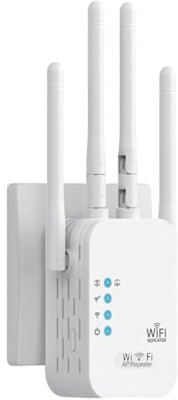 WiFi Repeater, 1200Mbps Amplificador Señal Repetidor Doble Banda 2.4G/5G con 4 Antenas, Wifi Amplifier Extensor con 3 Modos(Repetidor/Router/Ap), Puerto Ethernet, Compatible con Todos los Routers WiFi