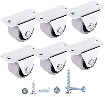 (Pack of 6) 30 mm Small Wheel Castors Rubber Casters Castors for Furniture Non-Swivel Small Wheels Non-Plastic Appliance & Equipment Small Wheel Castors Screws Included Casters Set (6)