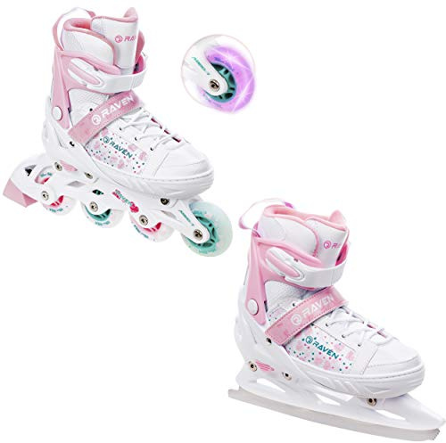 RAVEN 2-i-1 skridskor, Inline-skridskor, inlines, för barn, flickor, justerbara (ROSI, 31–35 (20,5 cm – 23 cm))