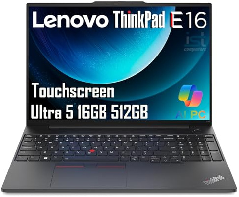Lenovo ThinkPad E16 Gen 2 Business AI PC Laptop (16 FHD+ Touchscreen, Intel 12-Core Ultra 5 125U (> i7-1355U), 16GB DDR5, 512GB SSD), Fingerprint Reader, Backlit, Thunderbolt 4, Ethernet, Win 11 Pro