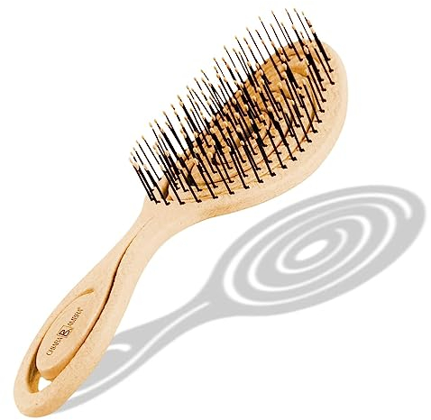 Chiara Ambra Bio Haarbürste, Bürste ohne Ziepen, Entwirrbürste geeignet für Locken & lange Haare von Damen, Herren & Kinder, Kopfhaut Massagebürste, Nachhaltige Lockenbürste, Hair Brush–Vanille