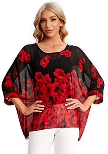 OKSakady Camicetta Estiva da Donna Camicetta in Chiffon Taglie Forti Camicia Elegante e Casual con Stampa Floreale