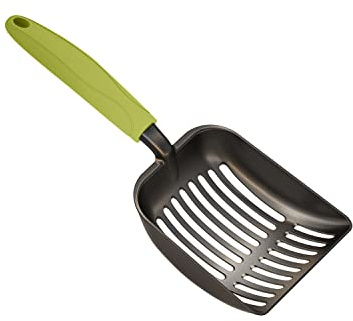 WePet Cat Litter Scoop, Non-Stick Plated Aluminum Alloy Sifter, Kitty Durable Metal Scooper, Deep Shovel, Long Handle, Kitten Pooper Lifter, Size Medium, Coated Black Body with Green Handle
