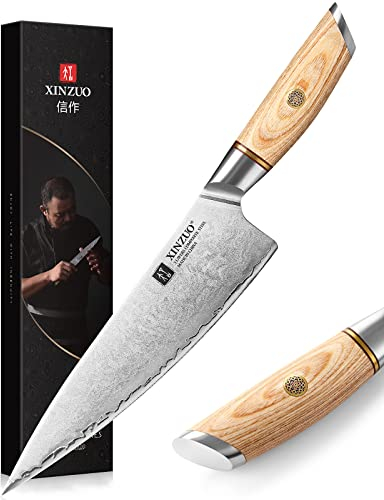 XINZUO 21.2cm Coltello da Chef Acciaio Composto, Coltello da Cucina Professionale Coltello da Cuoco 10Cr15CoMoV Acciaio Composto, Coltello da Gyuto Affilata -con Manico in Legno di Pakka