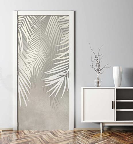 MyMaxxi - Tür bekleben mit Türtapete Türposter Türfolie Selbstklebend 90x200 hängende Palmenblätter Silber - Tür verschönern Türaufkleber Türklebefolie Blatt Blüte grau
