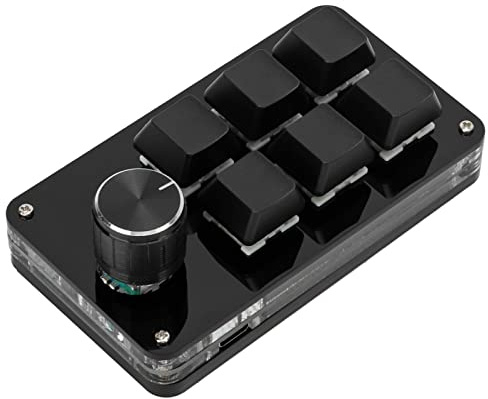 Acogedor One Handed Macro Mechanical Keyboard with Adjustment Knob, Portable Mini Mechanical Gaming Keypad, 6 Fully Programmable Keys (Black)