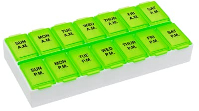 Ezy Dose Weekly (7-Day) Daily AM/PM Pill Organizer, Vitamin Planner, and Medicine Container, Case for Supplements and Fish Oils, Medium Compartments, 2 Times a Day, Green, BPA Free