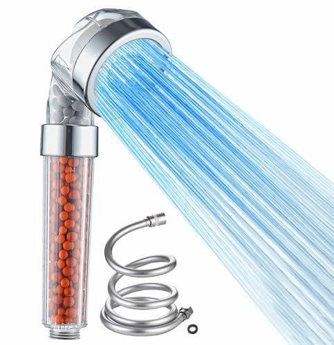 MineralStream Cabezal de ducha iónico LED con manguera, cabezal de ducha de mano de alta presión con luces LED para una experiencia similar al spa