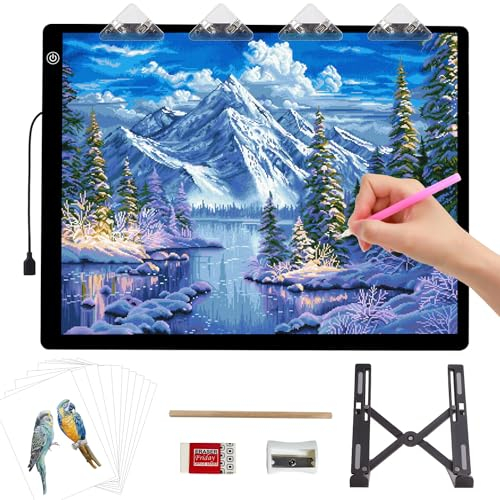 iVAOOZE Leuchttisch A3 als 5D Diamond Painting Zubehör,zeichenbrett a3 mit Ständer/Clips für kinder,Einstellbare Helligkeit Ultra-Thin light pad für Diamond Painting Erwachsene,Tracing Sketching.