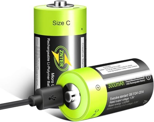 2 Piezas Batería de Litio C,Baterías Recargables Micro USB C,Batería Recargable C,1,5 V, 3000 mAh,Rendimiento Duradero y Resistente