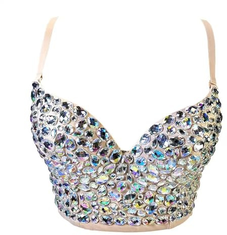 Woboren Corset à paillettes pour femme - Bustier - Haut court - Pour fête de mariage