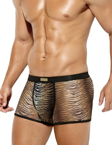 Casey Kevin Boxershorts för män, leopard, boxershorts, mesh, transparent, retroshorts, underkläder, kalsonger