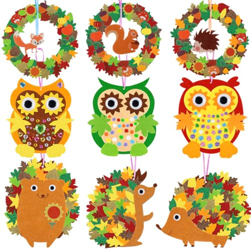 Artisanat de Couronne Automne, Kits Bricolage d'automne en Feutre pour Enfants, Pendentif Créatif DIY avec Hérisson Couronne comme Decoration Automne Interieur et Extérieur, Deco Thanksgiving