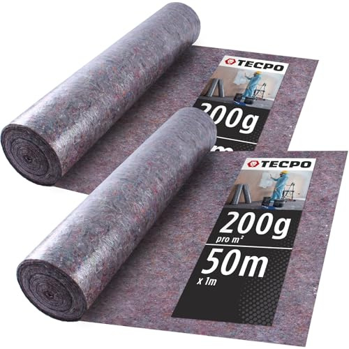 TECPO 2 pellicole protettive in tessuto non tessuto da 50 m, 200 g/m², rivestimento antiscivolo, anti-infiltrazione, antiscivolo, antipolvere, adatto per ristrutturazione, copertura, liquidi