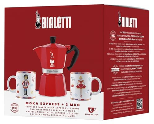 Bialetti Moka Express Iconic - Macchina per caffè espresso italiana, 6 tazze, colore: Rosso