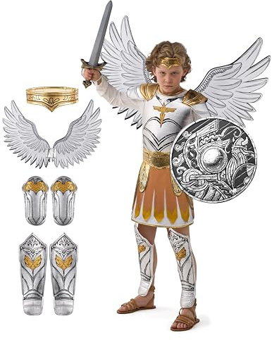 Spooktacular Creations Costume d'Halloween « Archange doré » pour enfants, ensemble de tenue médiévale de gladiateur avec accessoires pour jeux de rôle d'Halloween et fêtes à thème