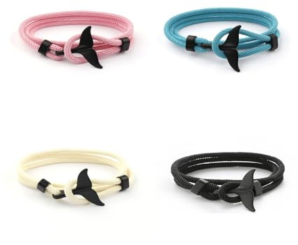 KICPUK Set di 4 bracciali a balena in rosa, giallo, blu e nero, da surfista, da uomo, dell'amicizia, in tessuto di corda – regalo perfetto per amici, uomini e ragazze