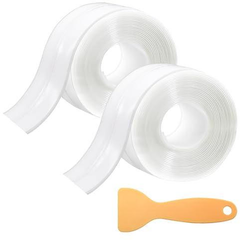 2 Rollos Cinta Baño Selladora de PVC transparente Cinta Selladora Impermeable Autoadhesivas para juntas,para cocina,baño,inodoro,esquinas,espacios entre azulejos y alrededor de lavabos(3,8cmx3,2m)