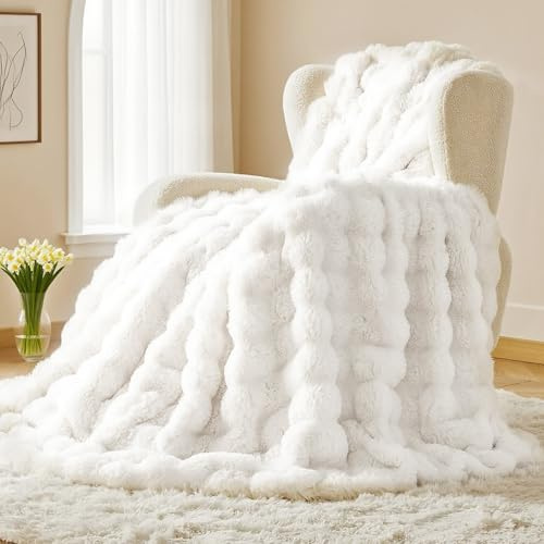 Chingcoo Kuscheldecke Kaninchen Plüsch Decke Super Soft Wohndecke, Dick Flanell Decke, Couchdecke (Weiß, 160 x 200 cm)