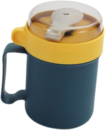 COLLBATH Taza De Cereales Portátil Tapa y Cuchara 400 Ml Pp y Acero Inoxidable Resistente Al Microondas Para Desayuno y Sopa En Casa o Viajes