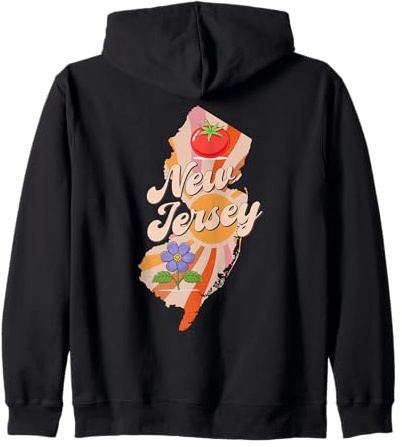 New Jersey State Map Retro Tomato Violet Symbol Zip Hoodie