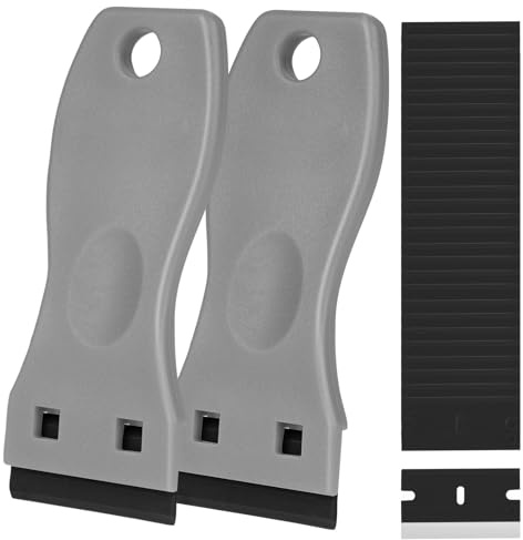 Flintronic 2 stycken skrapor, keramikhällskrapa med 120 plastblad, skrapa köksspapa set, Gadom keramikhäll, repor, spis glasskrapa, spisskrapa för häll, ugn, glaskeramik (grå)