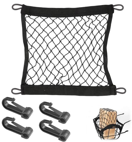 Filet de Bagages pour Trottinettes Électriques et Vélos Électriques, 30 * 30 Cm, Fin Élastique à Double Couche avec 4 Crochets, AC Filet De Transport pour Casque Et Accessoires