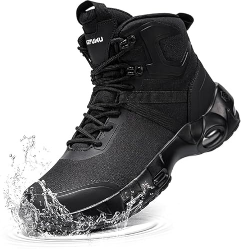 Military Tactical Boots Men Waterproof 6 Inches Non Slip 9.5 Men,Black