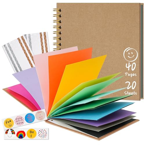 Kids Photo Album Scrapbook Supplies, 20.5X20.5 cm Colorful Pages, Khaki